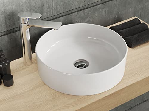 Aqua Bagno | Rundes Aufsatzwaschbecken weiß glänzend, Keramikbecken