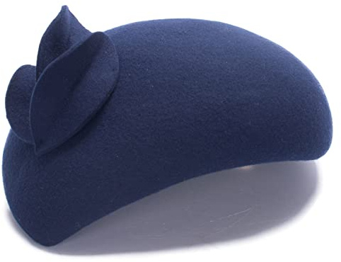 Lawliet Fascinator für Damen, Wollfilz, Tropfenform, Blume, Tam Barett Casque A574, marineblau