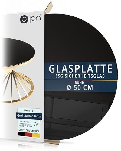 bijon Glasplatte Schwarz Rund Tisch ESG Sicherheitsglas - Für Esstisch, Couchtisch, Gartentisch, Schreibtisch, Bodenplatte, Funkenschutz, Kaminschutz - Glasplatte Ø 50 cm