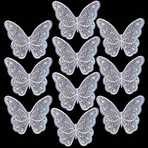 GORGECRAFT 10Stk Schmetterlings-Stickerei-Aufnäher Zum Weiße Pailletten-Schmetterlings-Aufnäher Polyester-Ornament-Zubehör Für Hochzeitskleid Kleidung Kleid Hut Jeans Nähen Applikation