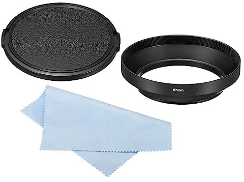 PATIKIL 67mm Lente Parasol, Gran Ángulo Mate Superficie Anti-Reflectante Interior Capucha con Tapa y Limpieza Paño para Cámara Lente, Negro