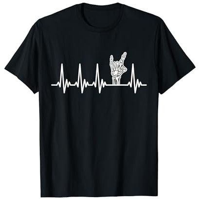 Pommesgabel Skelett-Hand Herzschlag Heavy Metal Zeichen T-Shirt