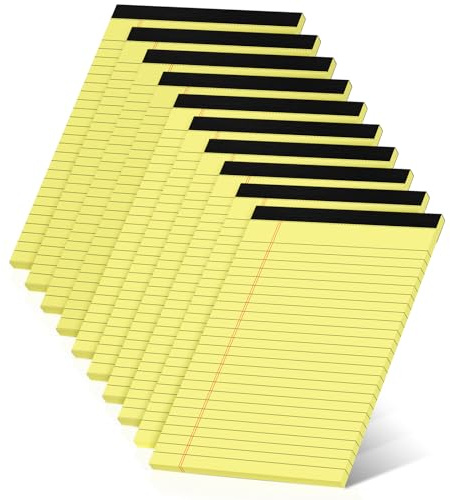 10-pack gula juridiska dynor 5 x 8 små anteckningsdynor, skrivplattor för arbete, högskolans linjerade perforerade memo-dyna, skrivbordsanteckningsblock med studiestyrning, 30 ark per dyna, 5 x 8