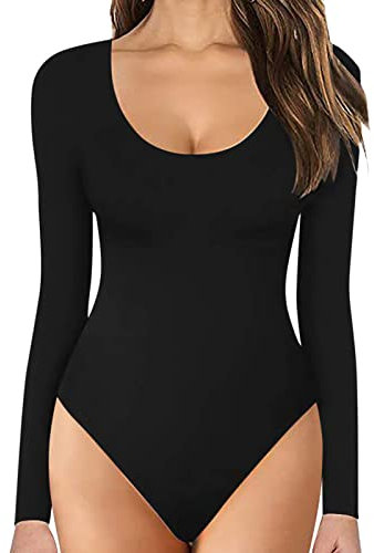 Damen Langarm Body Baumwolle Bodysuit mit Rundhalsausschnitt，Damen Body elastisch Langarm Bodysuit Top für Ballett Sport Yoga