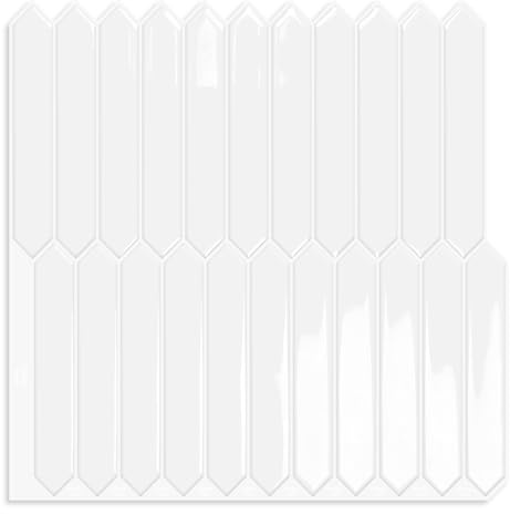 White Long Hexagon Peel and Stick on Wall Tiles Backsplash,Self Adhesive Splashback Stick on Wall Tile for Kitchen Bathroom,RV(10 Sheets,30.5X 30.5cm)