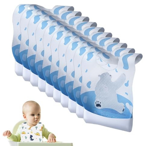 Aublinto 10 Stück Einweg-Lätzchen Baby-Lätzchen mit Essenssammelbeutel Einweg Lätzchen für Baby Lätzchen Tragbares Baby-Lätzchen Von 6 Monaten bis 10 Jahren