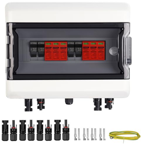 GTYORUS Überspannungsschutz PV Solar Blitzschutz 3P DC 1000V,IP65 Wasserdichtes PV Anschlusskasten DC 1000V 32A Sicherungskasten,2 String 13 Module für PV Anlage Photovoltaik (2 in 2 out)