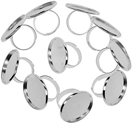 Verstellbare Basisrohlinge für 25 mm Cabochon, DIY-Schmuckherstellung, 10 Stück, verstellbare Basen, einzigartige Ringe und Charms, für Schmuck, Silber