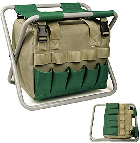YXUANYZNB Sgabello da giardino pieghevole, borsa per attrezzi da giardino con cintura per piante, sedile pieghevole per diserbo per uomini e donne giardinieri
