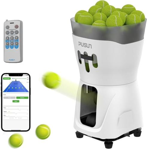 PUSUN PT-Mini Pro Tennisballmaschine mit Smart App Steuerung Fernbedienung, Einstellbare Geschwindigkeit/Rotation/Frequenz für Anfänger, Kapazität 65+Bälle, Akkulaufzeit 3-5 Stunden
