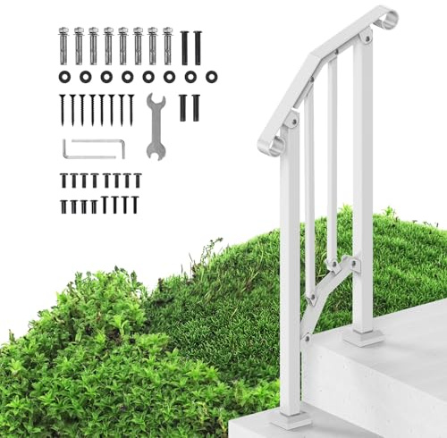 VEVOR Pasamanos para Escaleras 1-2 Escalones Barandillas de Acero al Carbono de Transición con Kit de Instalación Barandillas para Escalones de Hormigón, Porches, Terrazas, Arco Retro, Blanco