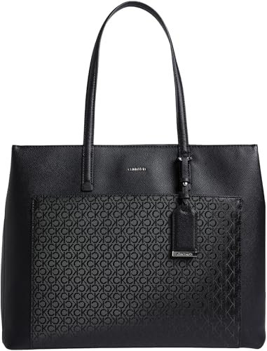 Calvin Klein Bolso Shopper Mujer Must Medium con logotipo impreso, Negro (Black), Talla Única
