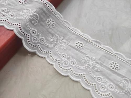 WANYI 10.5CM Spitzenband Spitzenbordüre Baumwolle Stickerei Dekoband Zierband Vintage Spitzenstoff Borten Bänder zum Nähen Spitze Meterware für DIY Kleidung Handwerk Hochzeit (Weiß, 2 Yards)