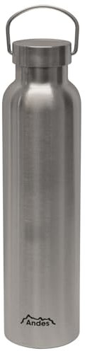 Andes Stainless Steel Insulated Vacuum Flask - Leak-Proof, Double-Walled with Carry Handle, 3 Sizes (1L, 750ml, 500ml) - Hot & Cold Drinks, Travel, Camping, Sports