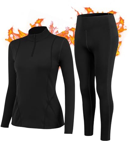 TERODACO Thermounterwäsche Damen Set Skiunterwäsche | Damen Innenfleece UPF50+ Thermo Oberteil und Leggings Ski Gym Sport Funktionsunterwäsche,Weich Schnelltrocknend