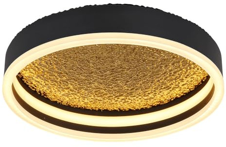 Deckenlampe LED Deckenleuchte schwarz gold Wohnzimmerlampe rund Schlafzimmerlampe, Metall Acryl Silkon, 24W 700lm warmweiß, DxH 30x7,5 cm