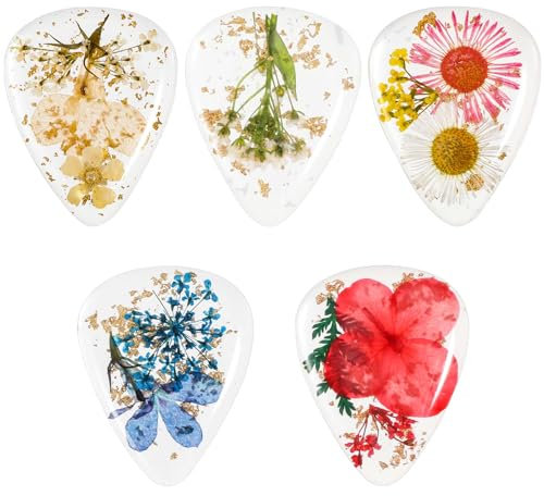 TIESOME Flower Resin Guitar Picks, 5 PCS Dried Flower Guitar Plectrums Heavy Handmade Colorful Guitar Plectrums Artist Guitar Pick for Bass Guitars Ukulele Electric Acoustic, Triangle