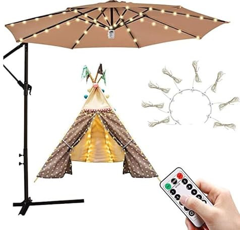 Parasol Solar Fairy Light, Remote Control LED Parasol 8 Modes, 104 LEDs, IP67 Waterproof Garden Lights