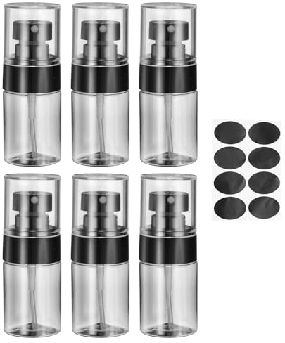 sourcing map 6 botellas pequeñas de pulverización, 30 ml, botella de spray de tamaño de viaje, recipientes de viaje vacíos recargables con etiquetas para perfume, aceite esencial cosmético (negro