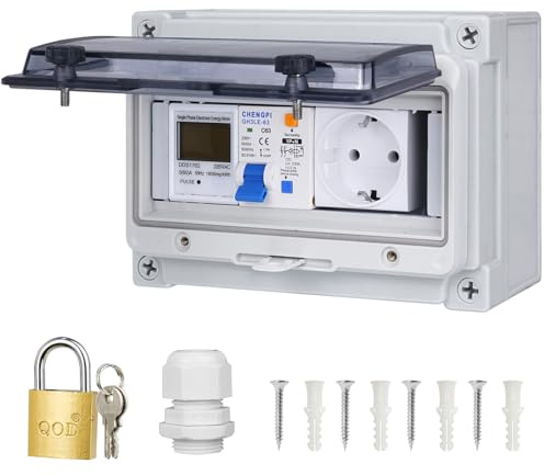 CHENGPI Boîtier de Distribution,Coffret Electrique Etanche avec Compteur électrique,Boitier Etanche Electrique Exterieur avec Prises et Interrupteurs de Fuite,Tableau Electrique 8 Modules