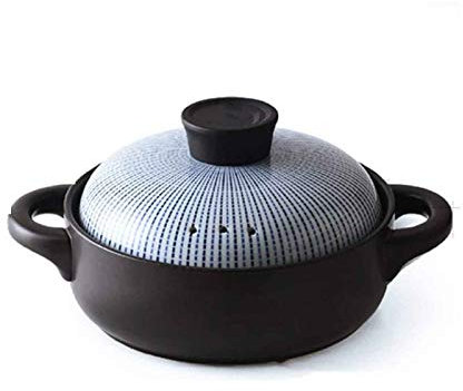 SUNMME Cacerola de Barro con Tapa para Fuego Abierto, Redonda, Color Negro