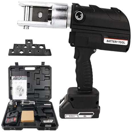 QFGain Pinza Crimpatrice Idraulica Automatica, Pressa Professionale Ricaricabile con 8 Matrici, Kit Crimpatrice per Cavi, Terminali Elettrici, Fili E Fibre, Testa Girevole A 360°,300