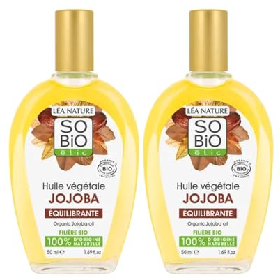 SO'BiO étic | Huile Végétale de Jojoba | Nourrit – Equillibre - Répare | Visage & Cheveux | Tous types de peaux | 100% d’origine naturelle | Bio & Vegan | Made in France | 2x50 ml