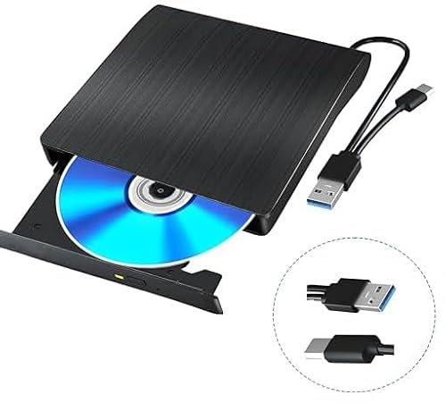 Lecteur DVD externe USB 3.0 de type C pour ordinateur portable, PC, Mac, compatible avec Windows 11/10/8/7, lecteur de disque optique portable Plug and Play (noir)