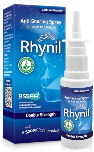 Rhynil Double Strength 35ml Anti-Snoring Spray | Fast-Acting Decongestant, Nasal and Throat Spray, Effective Sleeping Aids for Men and Women - Approved by British Snoring & Sleep Apnoea Association | Double-strength formula sleep spray with natural eyebright extract in a nose and throat spray designed for anti-snoring