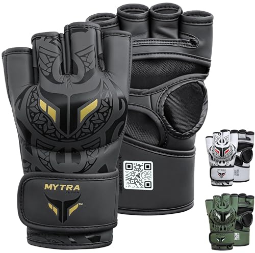Guanti MMA Uomo e Donna — Design Traspirante con Palmo Aperto Guanti MMA Sparring con Supporto per il Polso per Kickboxing, Muay Thai, Combattimento in Gabbia, MMA & Arti Marziali (Nero, S/M)