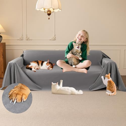 Loiion Waterproof Sofa Cover Anti Scratch Couch Protector Grey, 380x230cm