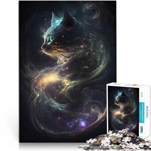 Quizspiel Kosmische Weltraumkatze 1000-teilige Puzzles für Erwachsene 38x52cm mit vollständig ineinander greifenden, zufällig geformten Teilen ab 14 Jahren