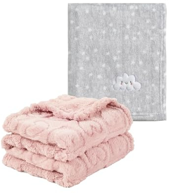 CREVENT Lot de 2 couvertures Mignonnes et moelleuses pour bébés - 75 cm x 100 cm - Chaudes et moelleuses - Literie pour Berceau, Poussette - Nuage Gris + Sherpa Rose