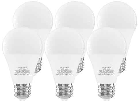 ORALUCE E27 LED Warmweiss 12W, Ersetzt 100 Watt Glühlampen, 3000K, 6 Stück | Leuchtmittel E27 Warmweiß, 1200LM Birne, 220° Abstrahlwinkel Energiesparlampe, Nicht Dimmbar A60 LED Lampe E27