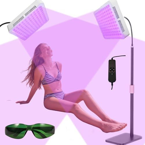 Gesichtsbräunungslampe 100LED 395nm Wellenlänge - Solarium für den ganzen Körper, Selbstbräunungsgerät mit einstellbarer Basis/Höhe/Winkel, 360° drehbarer Schwanenhals, Timer & Helligkeitsregelung für