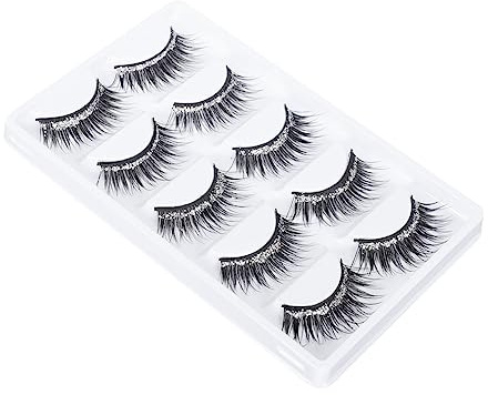 COLLBATH 5 paia Ciglia Finte Donna Effetto Naturale Fibre Artificiali Morbide Ciglia Finte Dense e Curly con Glitter Nero Trucco Veloce e Confortevole