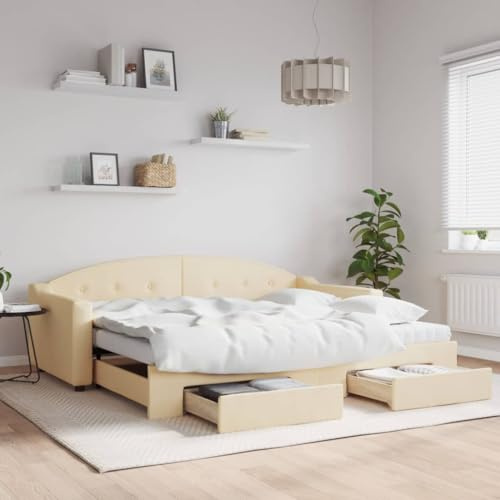 Emmtore 2-in-1-Tagesbett,Sofabett,Gästebett Schlafsofa für Schlafzimmer Wohnzimmer,Sofa Ausziehbett,Creme,90 x 200 cm,mit Bettkasten & Schublade