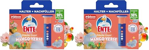 WC-Ente Frische-Siegel Starter-Set (inkl. 1 Nachfüller), körbchenloser WC Spüler, Mango Verse Duft (Packung mit 2)