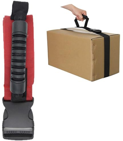 Lådbärrem med handtag, rött handhållet nylonbälte för enkel lyftning, remmar för rörliga stöd, för lådor, bagage, livsmedel (rak)