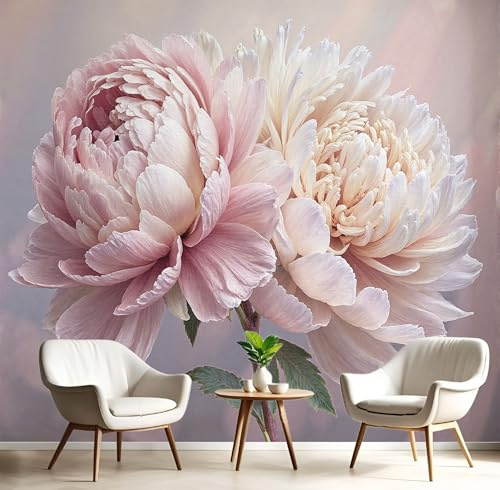 Carta Da Parati Effetto 3D Bella Peonia 450×315cm, Fotomurali Non Tessuto XXL, Decorazione Poster Arte Murale Colore Crema Motivo Floreale per Casa Ufficio Camera Letto Soggiorno