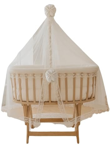 Bebek On For Holz Babywiege aus Buchenholz mit Schaukel- & Arretierfunktion | Beistellbett für Neugeborene | Inkl. Matratze & Baumwoll Bettset | 0–24 Monate
