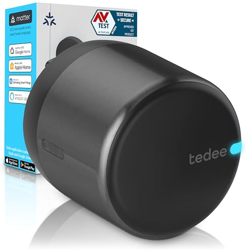 Tedee GO2 Alu Cerradura Inteligente Retrofit para La Puerta, Cerradura Digital con Bloqueo Automático y App, Seguridad Smart lock Acceso sin Llave | Alexa, Google Home, Apple, SmartThings | Matter
