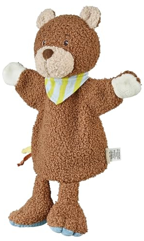Sterntaler Handpuppe Bär Bob aus weichem Flausch, Kinder- und Babyspielzeug mit Halstuch, wattiert, 33 × 27 × 9 cm – Hellbraun