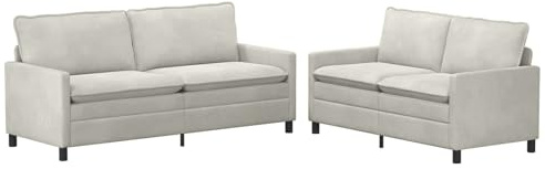 mtlskopl Sofa Set 2-teilig, Moderne Couchgarnitur aus Samt, 2-Sitzer und 3-Sitzer Sofa Set, gepolsterte Wohnzimmer Couch mit Metallrahmen, Creme, 5 Sitzplätze