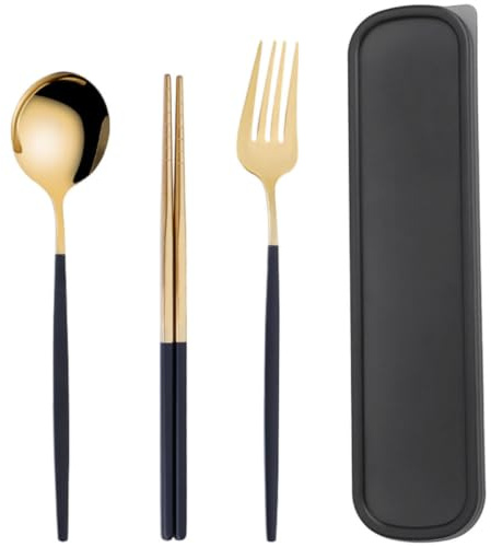 SKISUNO Kit de Couverts Étui 4 Pièces en Acier Inoxydable Portable Surface Lisse, Bords Arrondis, pour Voyage et Pique-niques