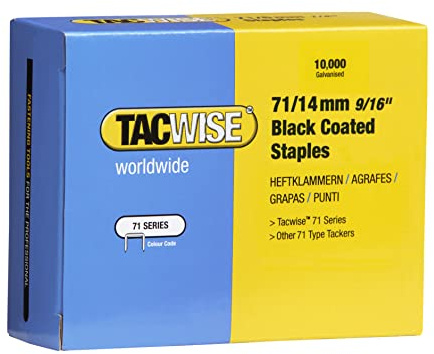Tacwise 0374 Typ 71/14 mm Verzinkte Schwarze Polsterklammern, 10.000 Stück | Verzinkt