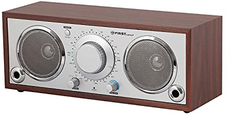 TZS First Austria Retro Radio, nostalgisches Küchenradio, Analog-Radio für Senioren, integrierter Lautsprecher, Aux-Anschluss für MP3-Player & Smartphone, in Holz/Silber, 230 V