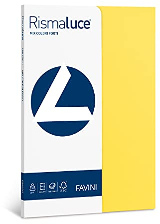 Favini A69X104 Rismaluce Small Mix, Carta Colorata,A4 90 g/Mq, Mix di 5 Colori Forti