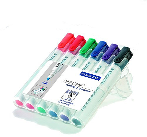 Staedtler 351 WP6 Doppelpack Lumocolor Whiteboardmarker, 2x 6 Stück in 2 aufstellbaren Staedtler Boxen, farblich sortiert mit Rundspitze