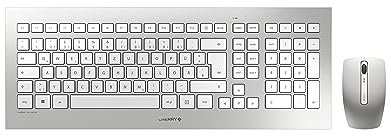 CHERRY DW 8000, kabelloses Tastatur- und Maus-Set, Deutsches Layout (QWERTZ), batteriebetrieben, ultraflache Tastatur, 3 Tasten-Maus mit Infrarotsensor, Weiß-Silber